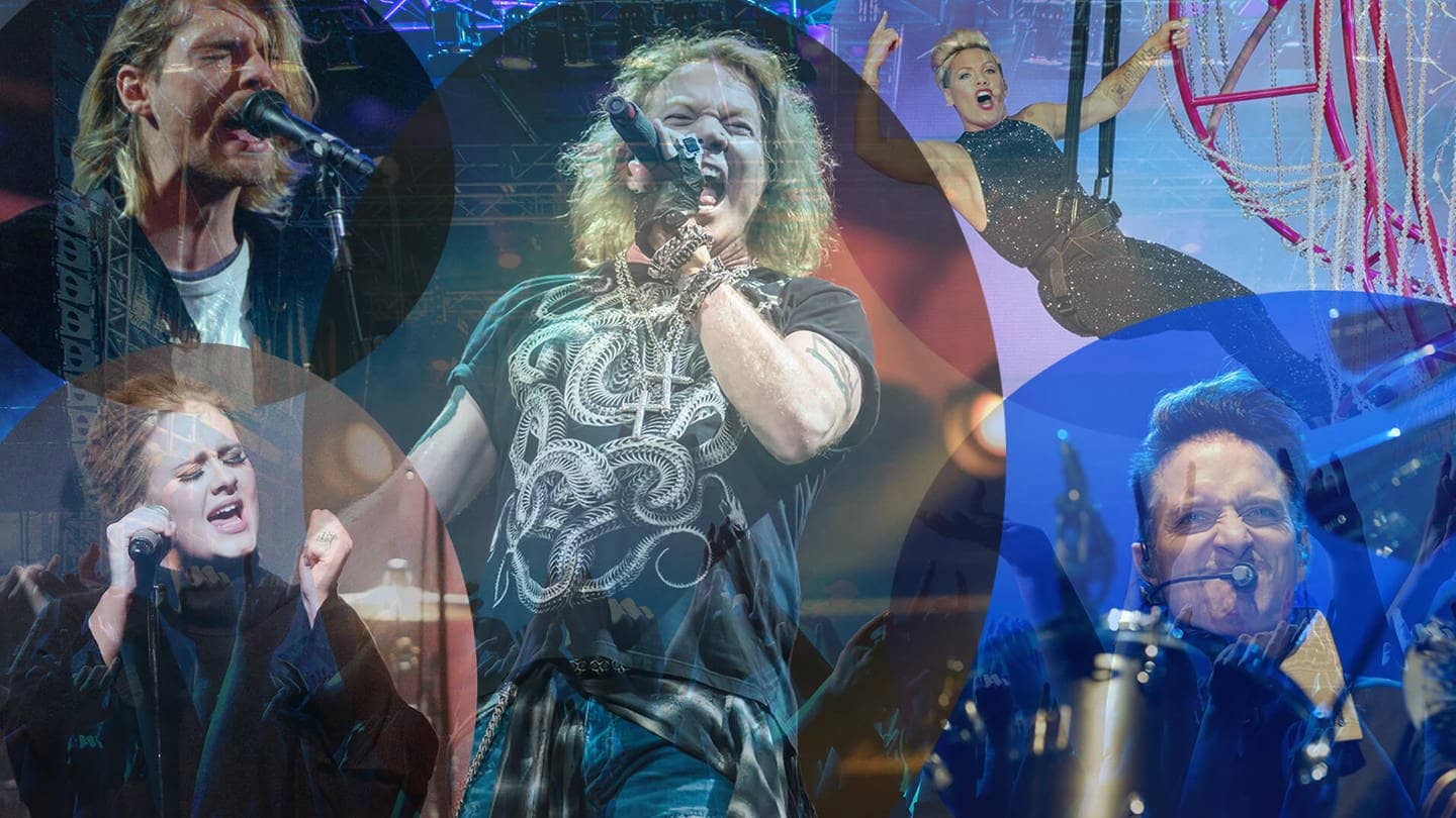 Adele, Kurt Cobain, Bela B, AC/DC, Pink bei Konzerten (Foto: Adobe Stock/m.mphoto, picture-alliance/dpa)