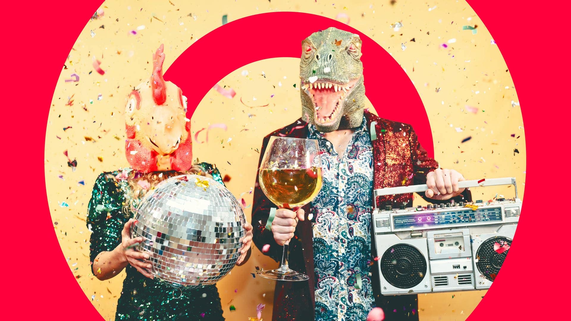 Zwei verkleidete Menschen mit Tier-Masken, einer Disco-Kugel und einem Weinglas: An Pfingstmontag spielt SWR3 wieder verrückt (Foto: Adobe Stock, Alessandro Biascioli)