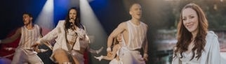 Collage: Der 90er-Jahre Star Jasmin Wagner aka Blümchen in weißer Kleidung, umrandet von Tänzern beim Campus Festival 2025.