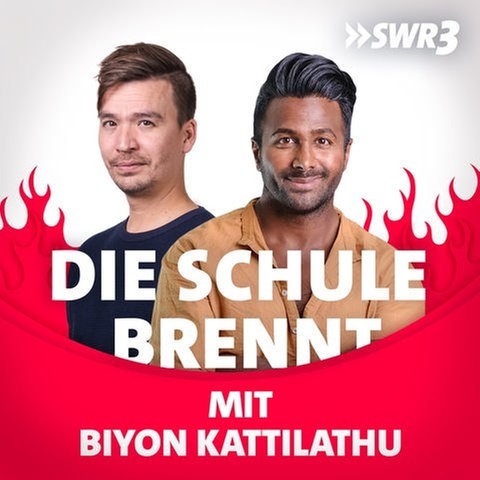 Die Schule brennt - mit Biyon Kattilathu und Bob Blume vor Flammen (Foto: SWR3)