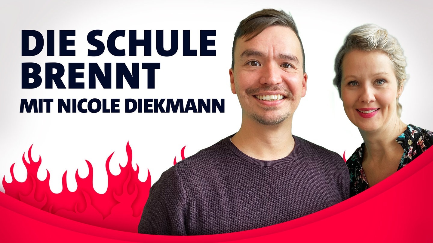 Nicole Diekmann und Bob Blume vor Flammen (Foto: SWR3)