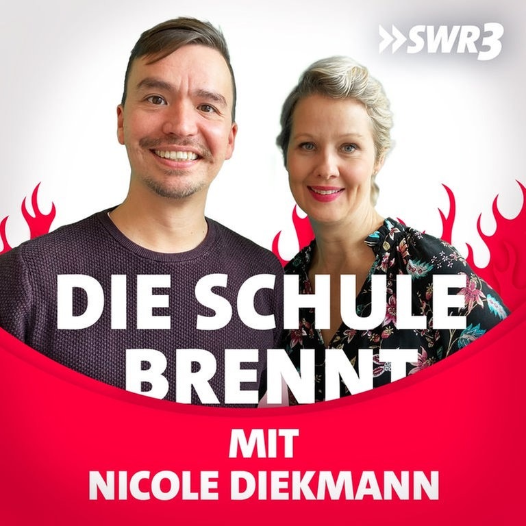 Nicole Diekmann und Bob Blume vor Flammen (Foto: SWR3)