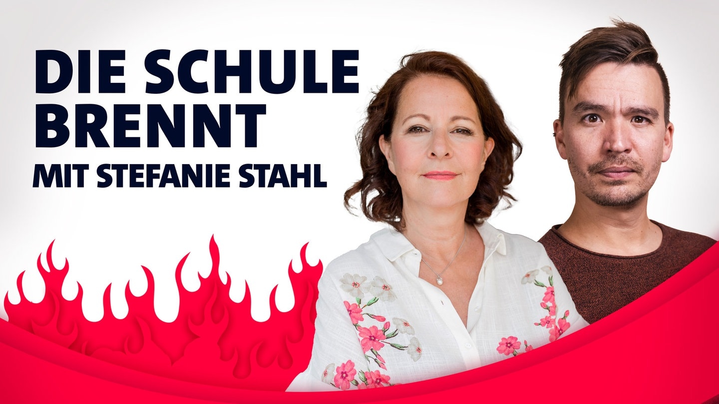 Foto: SWR3 Stefanie Stahl und Bob Blume vor Flammen (Foto: SWR3)