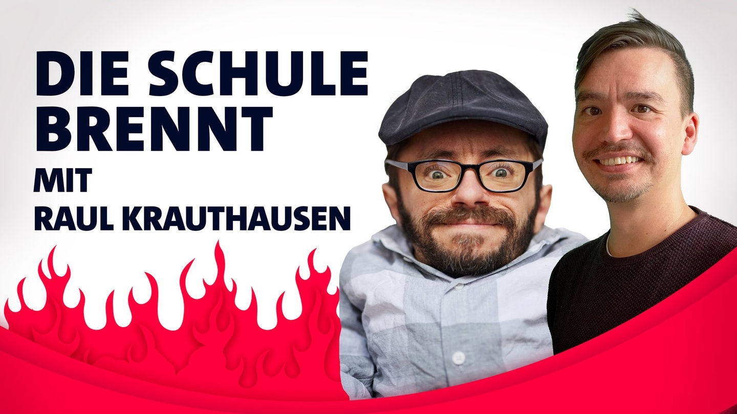 Foto: SWR3 Raul Krauthausen und Bob Blume vor Flammen (Foto: SWR3)