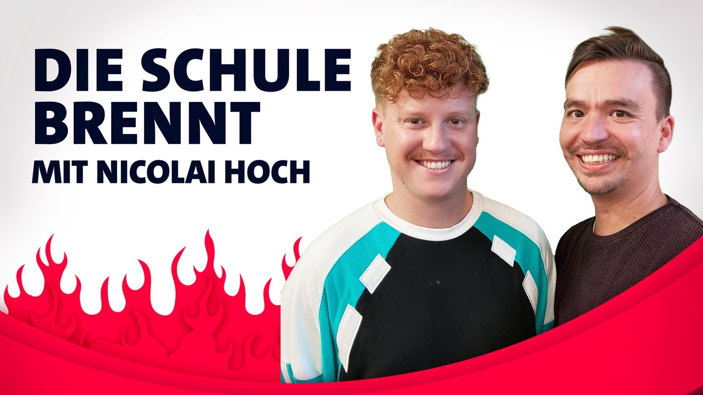 Foto: SWR3 Nicolai Hoch und Bob Blume vor Flammen (Foto: SWR3)