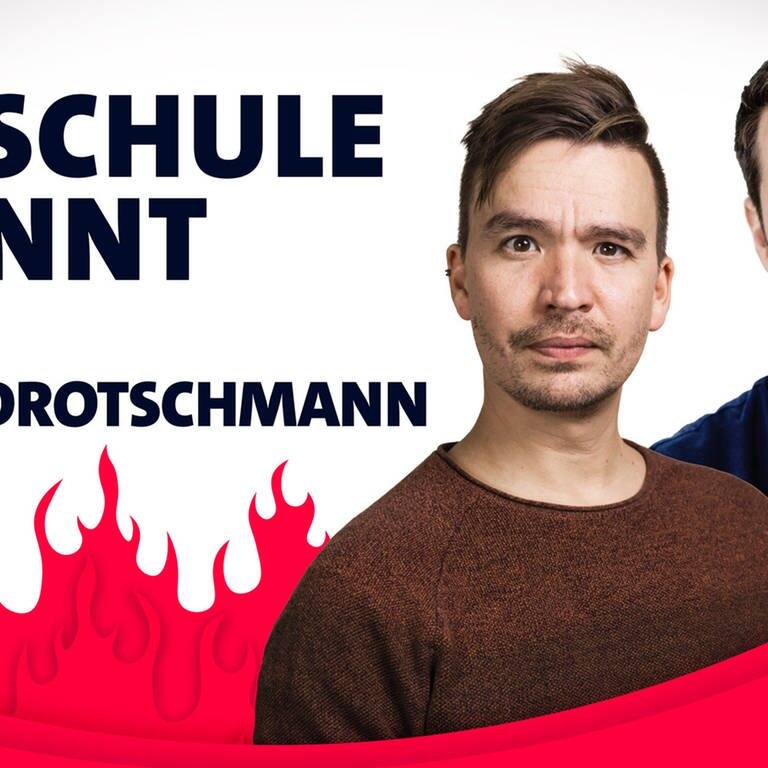 Mirko Drotschmann und Bob Blume vor Flammen (Foto: SWR3)