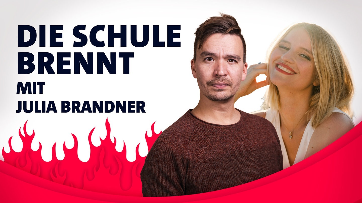Foto: SWR3 Julia Brandner und Bob Blume vor Flammen (Foto: SWR3)