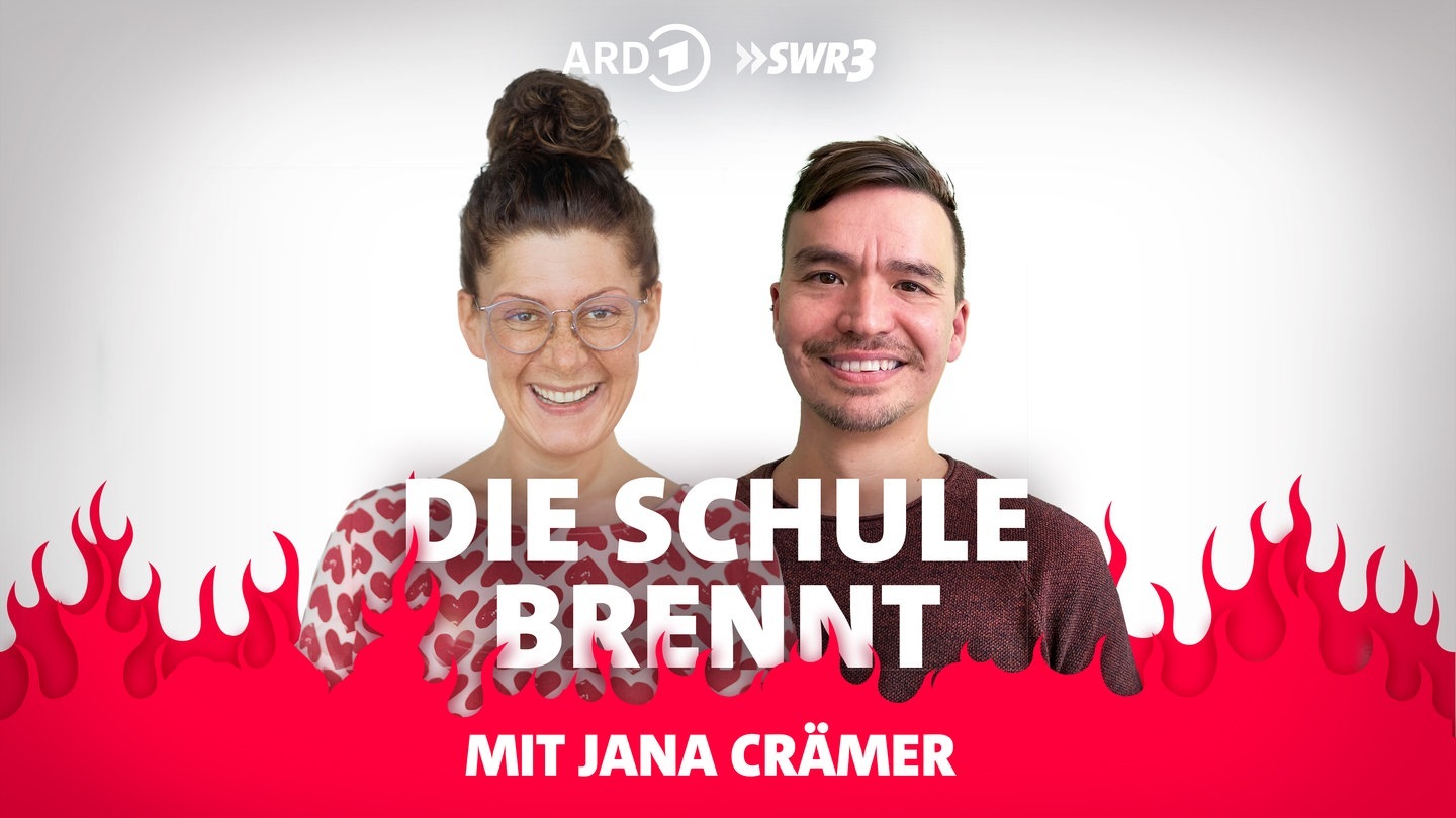 Foto: SWR3 Jana Crämer und Bob Blume vor Flammen (Foto: SWR3)