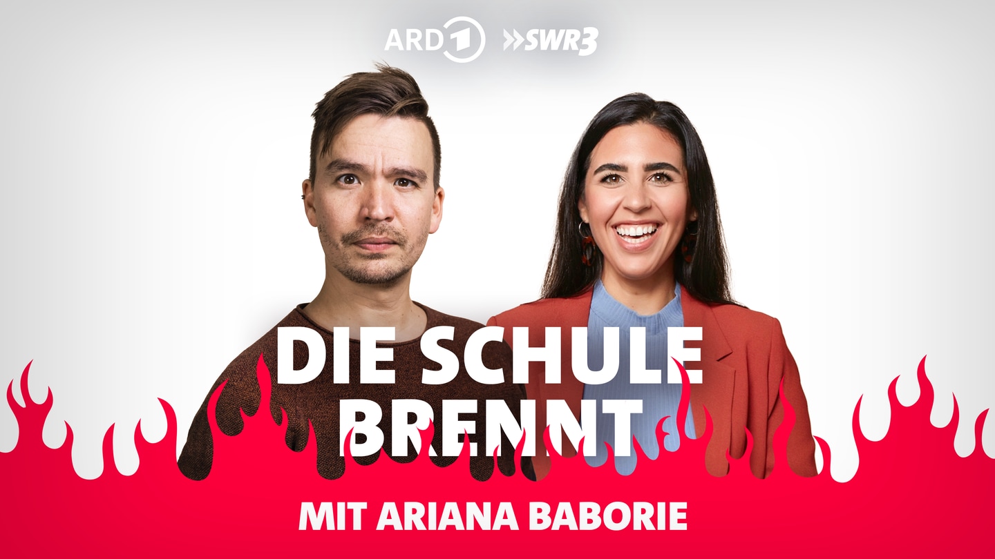 Foto: SWR3 Bob Blume und Ariana Baborie vor Flammen (Foto: SWR3)
