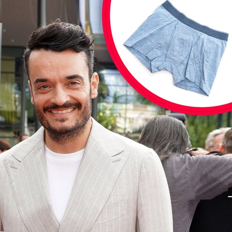 Giovanni Zarella und seine Unterhose für Giulia Becker (Foto: IMAGO, Pond5 Images, Apress)
