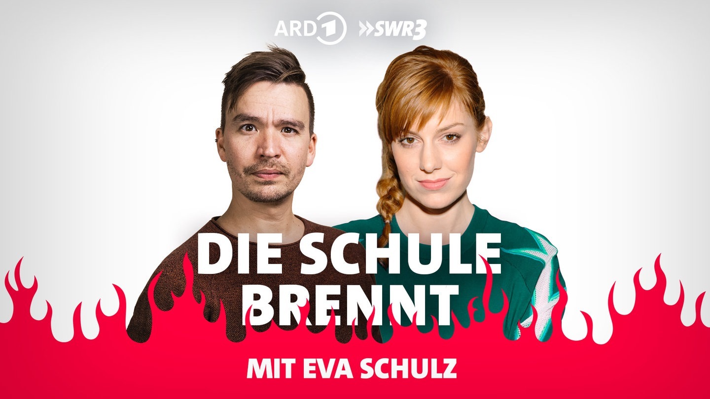 Foto: SWR3 Eva Schulz und Bob Blume vor Flammen (Foto: SWR3)
