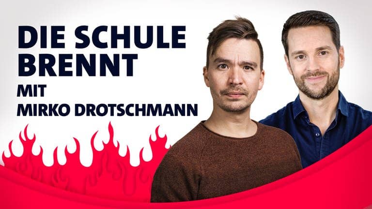 Mirko Drotschmann und Bob Blume vor Flammen (Foto: SWR3)