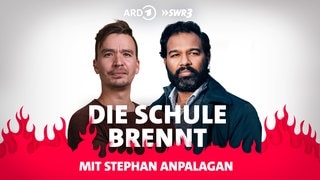 Bob Blume und Stephan Anpalagan vor Flammen (Foto: SWR) Bob Blume und Stephan Anpalagan vor Flammen