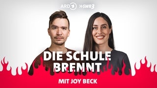 Joy Beck und Bob Blume vor Flammen (Foto: SWR3) Joy Beck und Bob Blume vor Flammen