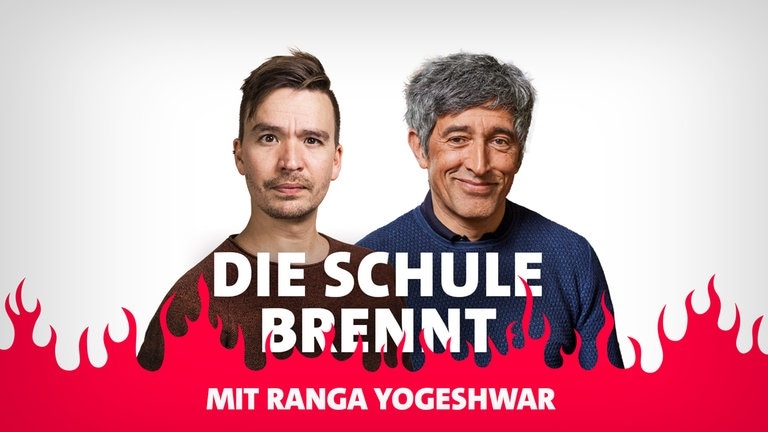 Bob Blume und Ranga Yogeshwar vor Flammen