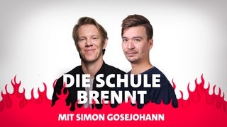 Simon Gosejohann und Bob Blume vor Flammen (Foto: SWR3) Simon Gosejohann und Bob Blume vor Flammen