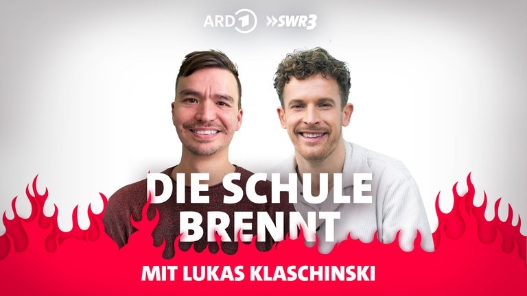 Bob Blume und Lukas Klaschinski vor Flammen (Foto: SWR3)