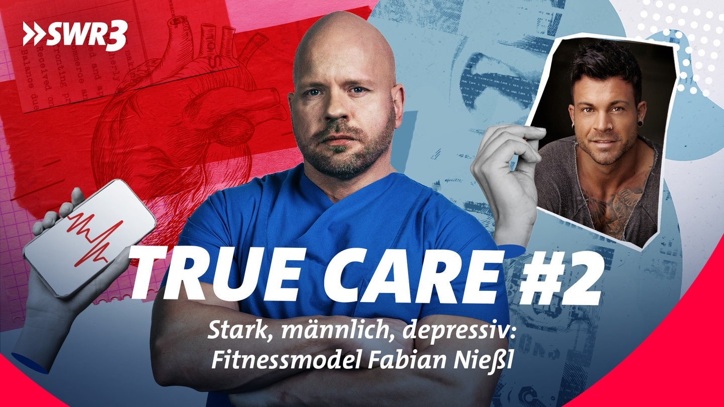 Collage mit Intensivpfleger Ricardo Lange, Fitnessmodel Fabian Nießl vor medizinischen Symbolen (Foto: SWR3)