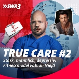 Collage mit Intensivpfleger Ricardo Lange, Fitnessmodel Fabian Nießl vor medizinischen Symbolen