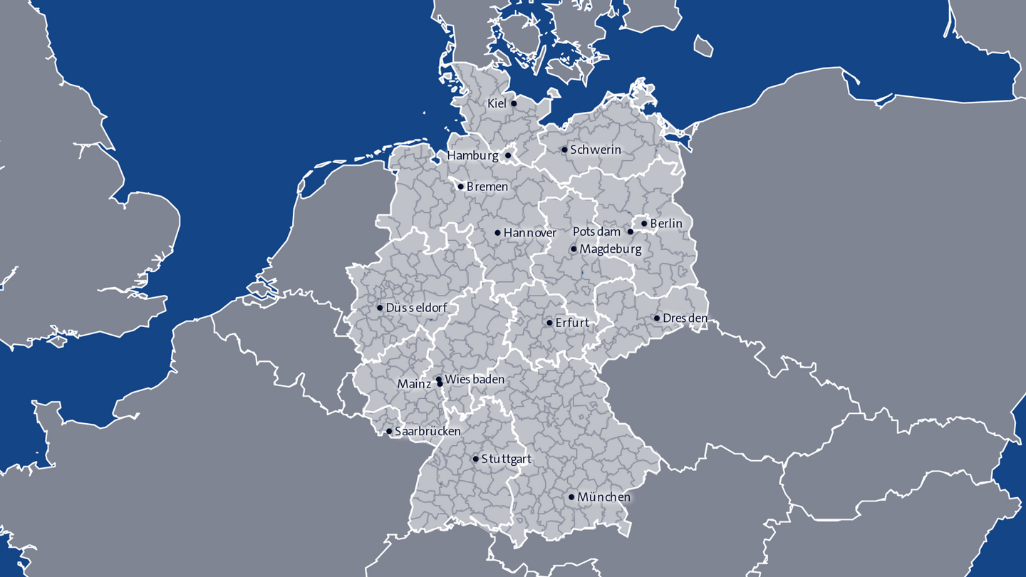 Unwetterwarnkarte für Deutschland (Foto: SWR3, Bundesamt für Kartographie und Geodäsie, Deutscher Wetterdienst)
