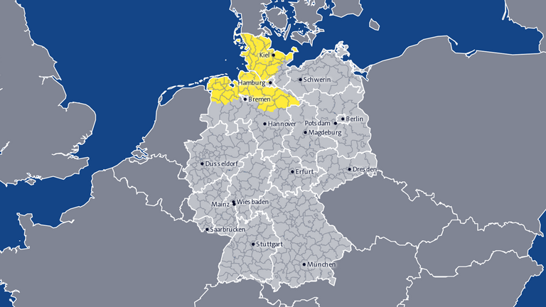 Unwetterwarnkarte für Deutschland (Foto: SWR3, Bundesamt für Kartographie und Geodäsie, Deutscher Wetterdienst)