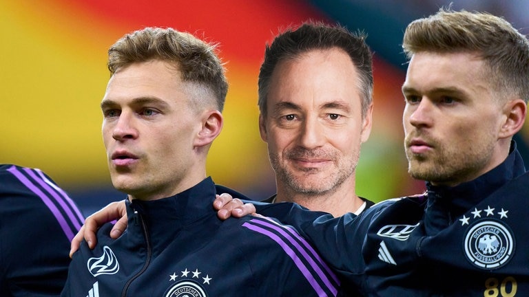 Jamal Musiala, Joshua Kimmich und Maximilian Mittelstädt und Volker Janitz hören Major Tom nicht als Torhymne bei der EM 2024